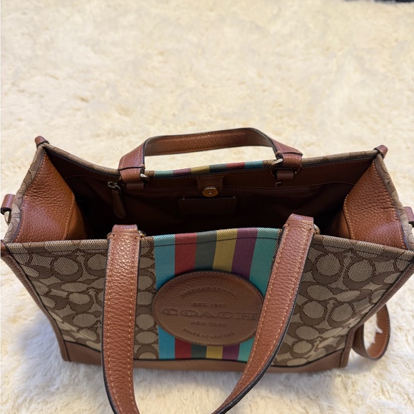 Coach Brown Tote with Multicolor Stripes - Picture 3 of 4